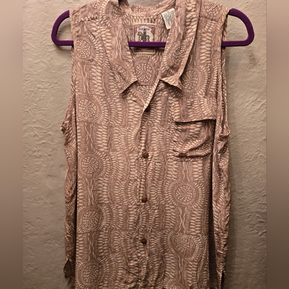 Y2K Silk Sleeveless Button-Up | Vintage Kross Abstract Print Blouse